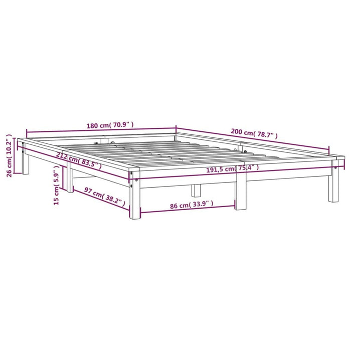 Cadru de pat Super King, negru, 180x200 cm, lemn masiv de pin - WALTI WALTI