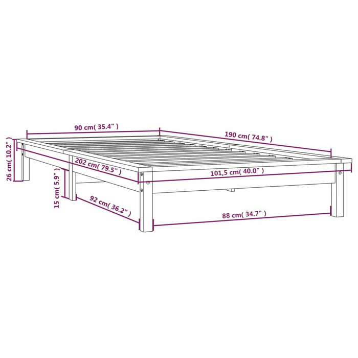 Cadru de pat Single, gri, 90x190 cm, lemn masiv de pin - WALTI WALTI