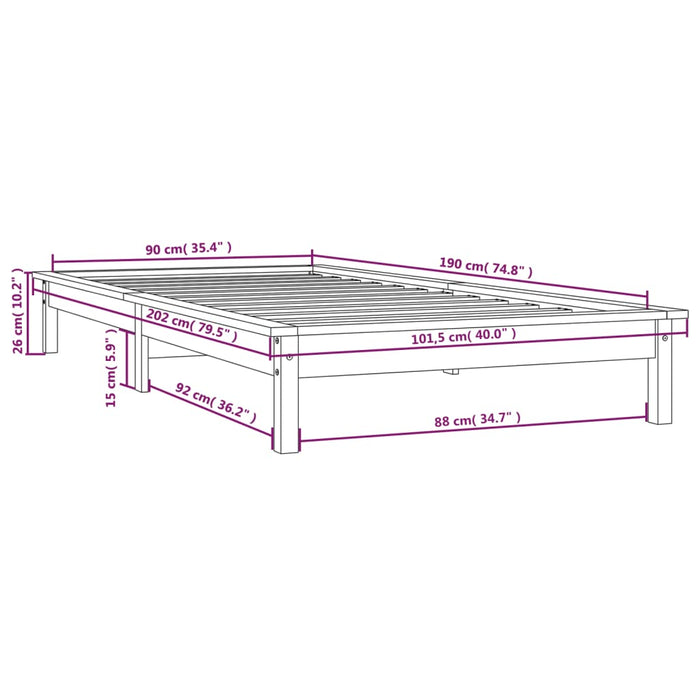 Cadru de pat Single maro miere 90x190 cm lemn masiv de pin - WALTI WALTI