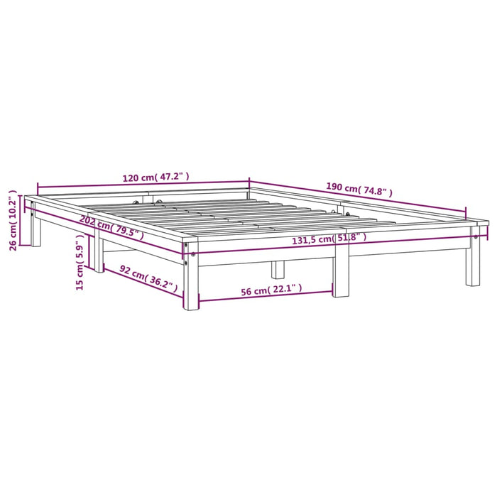 Cadru de pat mic dublu maro miere 120x190 cm lemn masiv de pin WALTI
