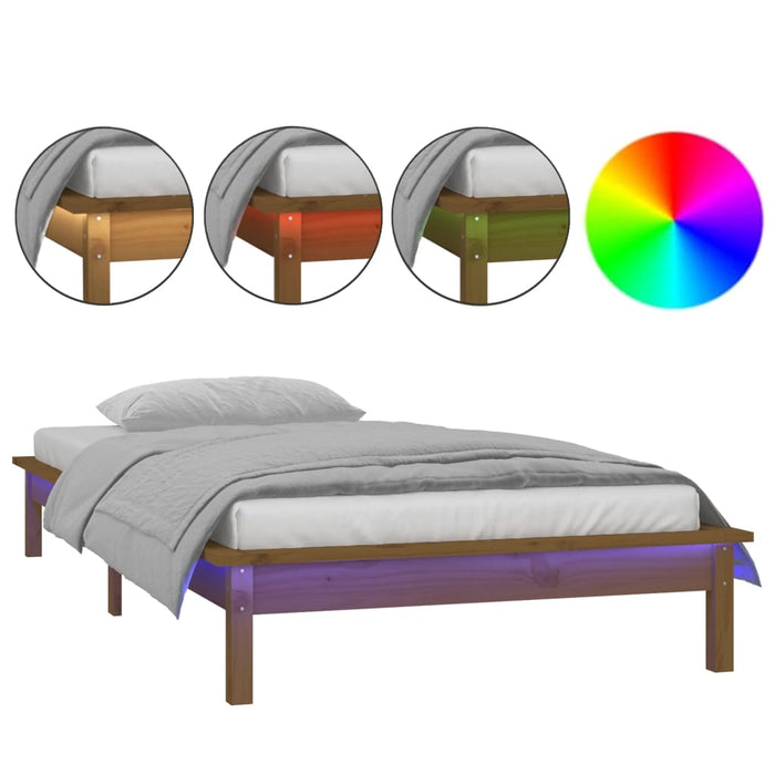 Cadru de pat cu LED, maro miere, 90x200 cm, lemn masiv - WALTI WALTI