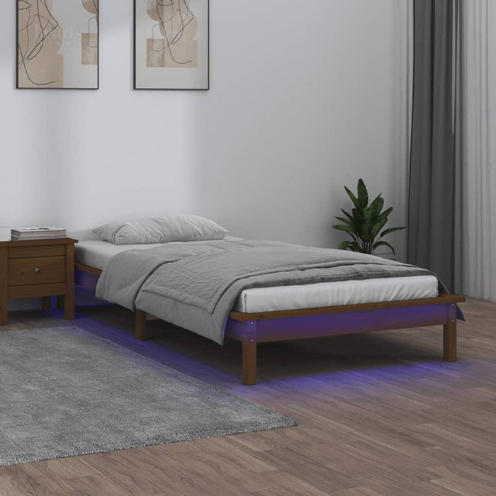 Cadru de pat cu LED, maro miere, 90x200 cm, lemn masiv - WALTI WALTI