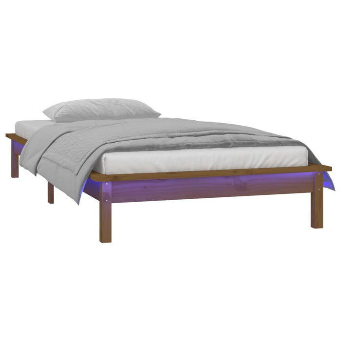 Cadru de pat cu LED, maro miere, 100x200 cm, lemn masiv - WALTI WALTI