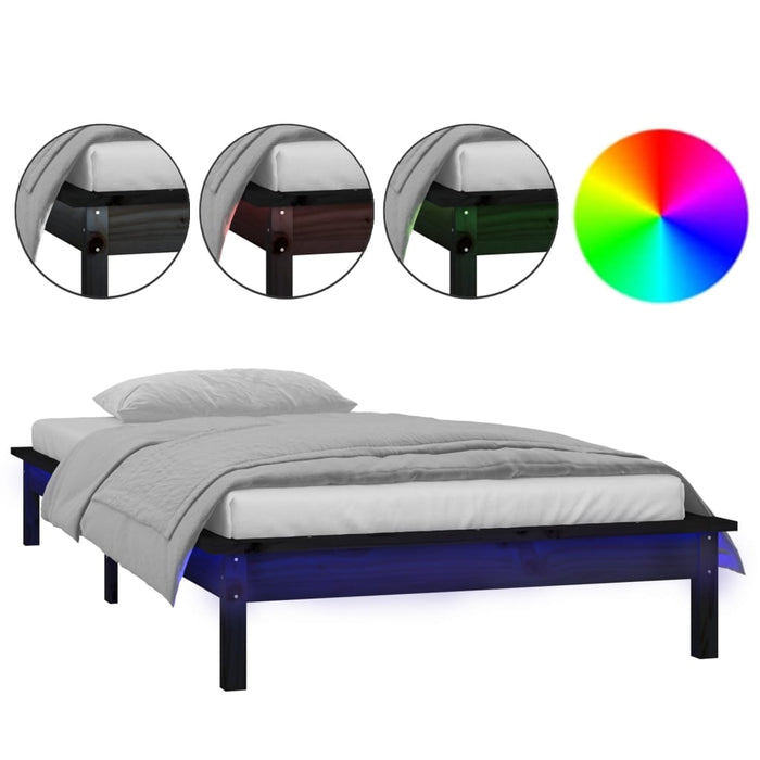 Cadru de pat cu LED, negru, 100x200 cm, lemn masiv WALTI