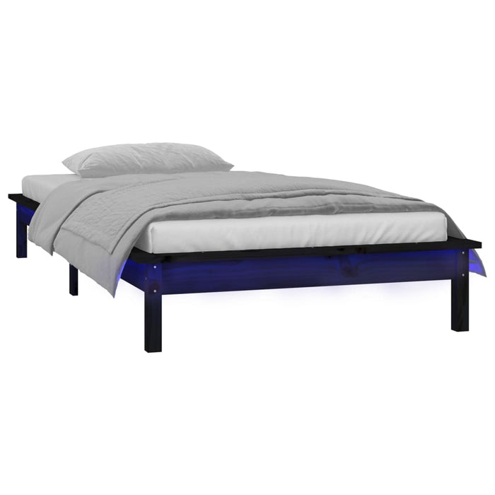 Cadru de pat cu LED, negru, 100x200 cm, lemn masiv WALTI