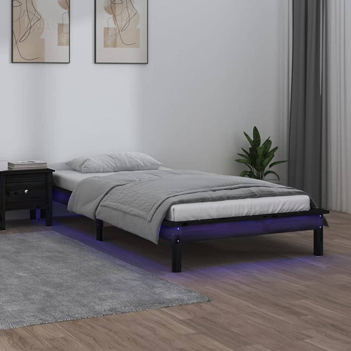 Cadru de pat cu LED, negru, 100x200 cm, lemn masiv WALTI