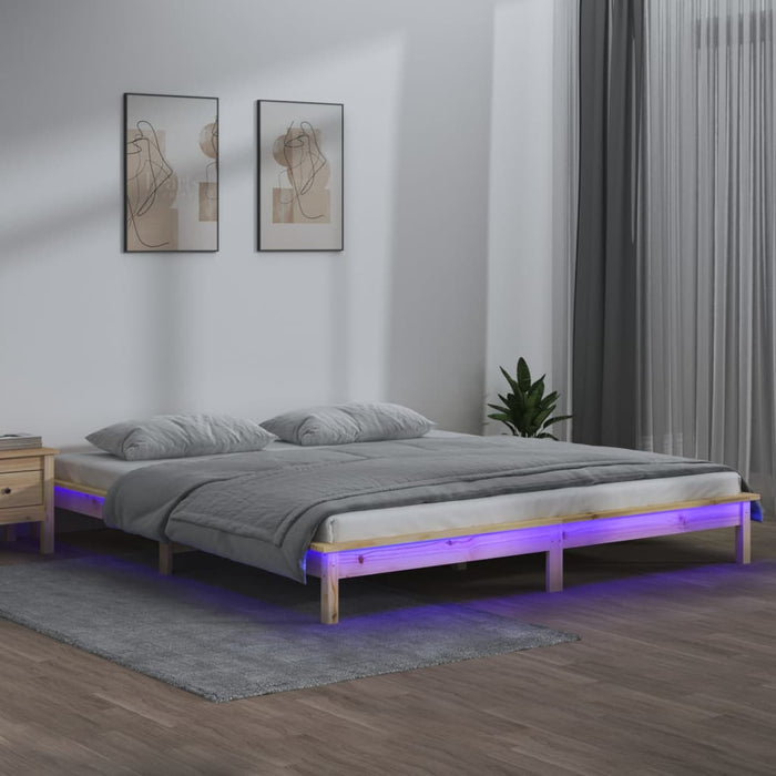 Cadru de pat cu LED, 140x200 cm, lemn masiv WALTI