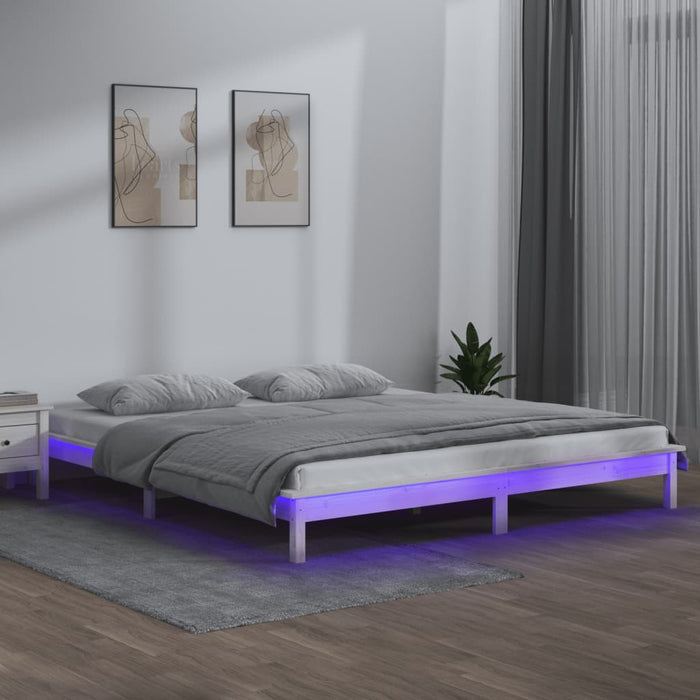 Cadru de pat cu LED, alb, 140x200 cm, lemn masiv - WALTI WALTI