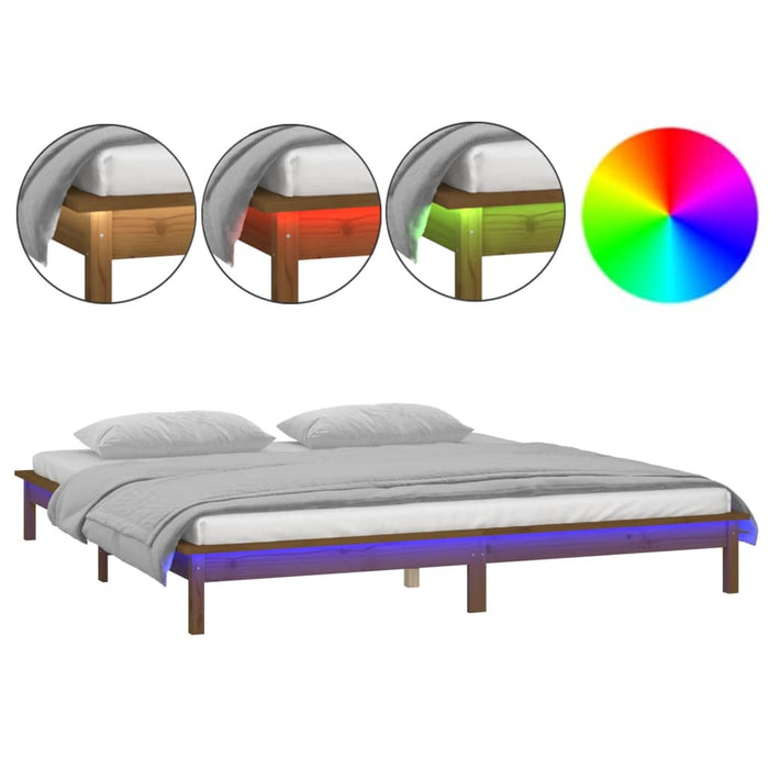Cadru de pat cu LED, maro miere, 140x200 cm, lemn masiv - WALTI WALTI