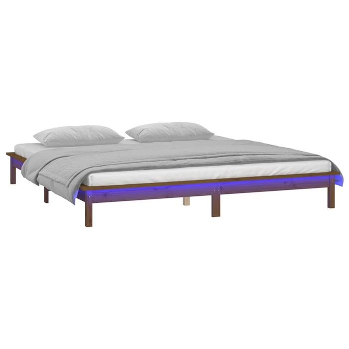 Cadru de pat cu LED, maro miere, 140x200 cm, lemn masiv - WALTI WALTI