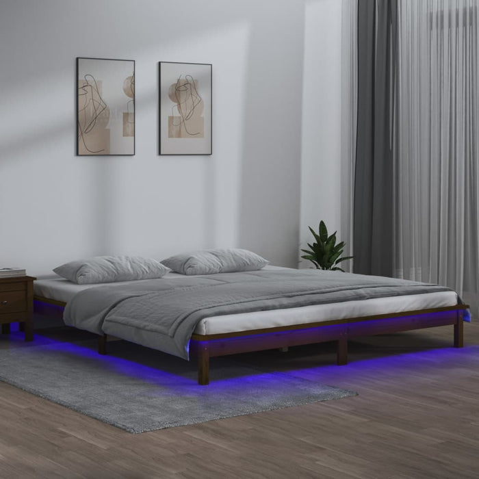 Cadru de pat cu LED, maro miere, 140x200 cm, lemn masiv - WALTI WALTI