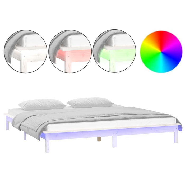 Cadru de pat cu LED, alb, 160x200 cm, lemn masiv - WALTI WALTI