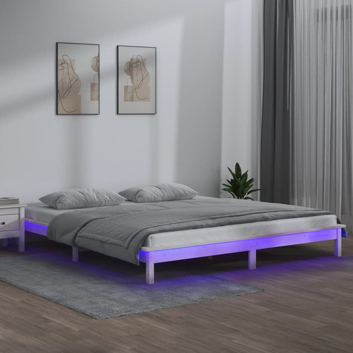 Cadru de pat cu LED, alb, 160x200 cm, lemn masiv - WALTI WALTI