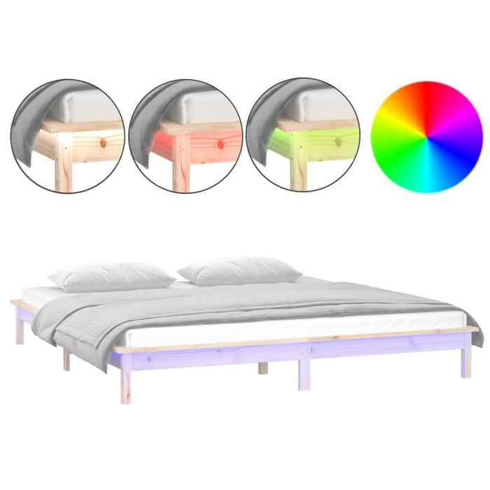 Cadru de pat cu LED, 200x200 cm, lemn masiv - WALTI WALTI
