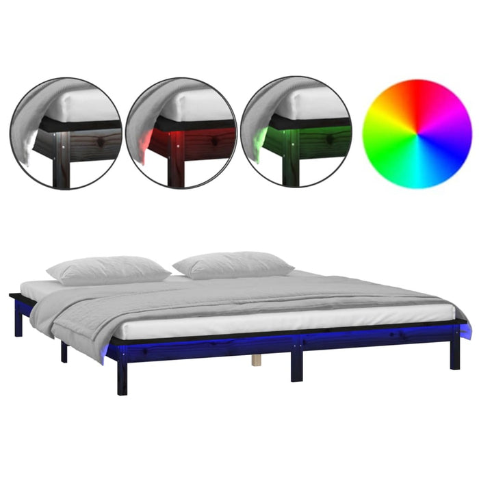 Cadru de pat cu LED, negru, 200x200 cm, lemn masiv - WALTI WALTI
