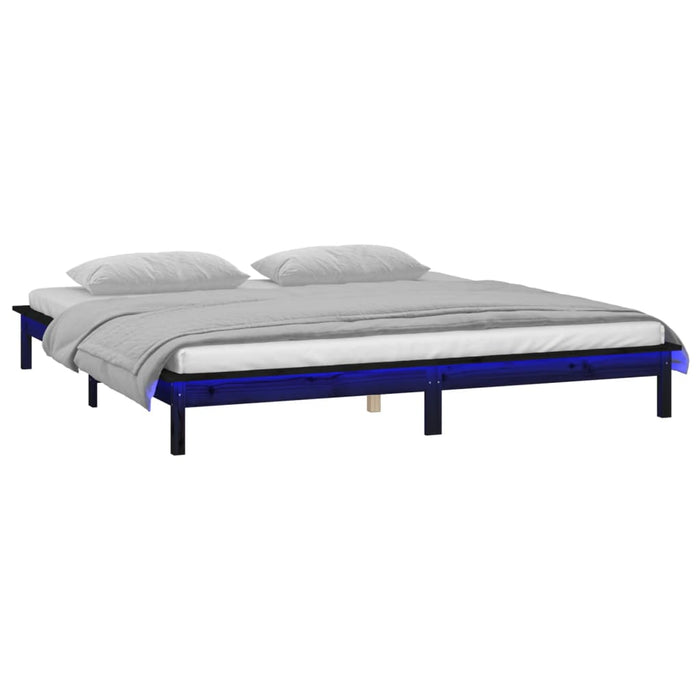 Cadru de pat cu LED, negru, 200x200 cm, lemn masiv - WALTI WALTI
