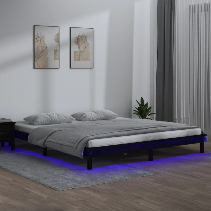 Cadru de pat cu LED, negru, 200x200 cm, lemn masiv - WALTI WALTI