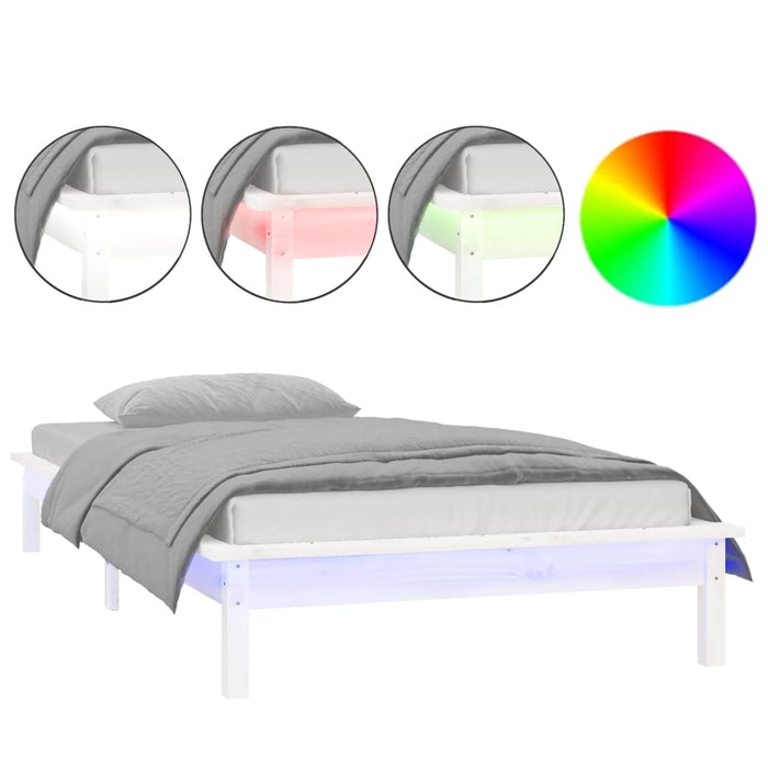 Cadru de pat cu LED mic single, alb, 75x190 cm, lemn masiv - WALTI WALTI