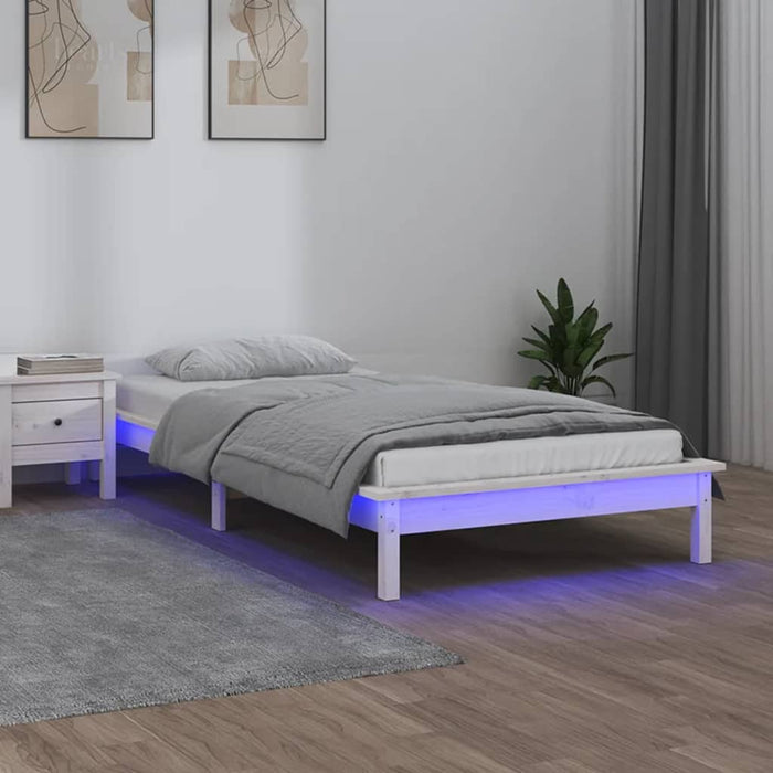 Cadru de pat cu LED mic single, alb, 75x190 cm, lemn masiv - WALTI WALTI