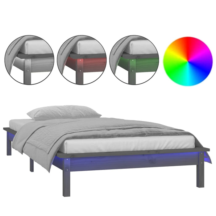 Cadru de pat cu LED mic single, gri, 75x190 cm, lemn masiv - WALTI WALTI