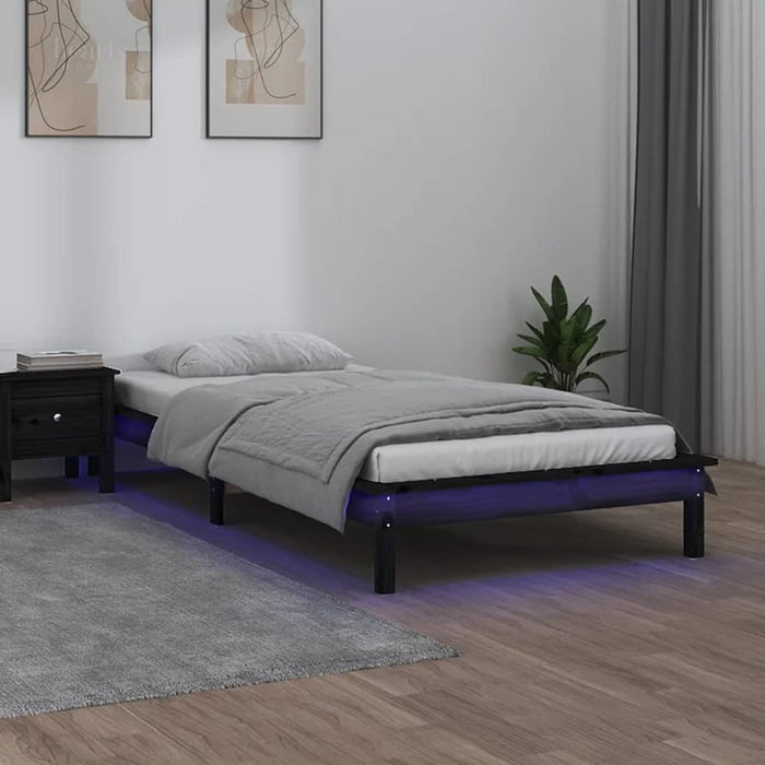 Cadru de pat cu LED Single, negru, 90x190 cm, lemn masiv - WALTI WALTI
