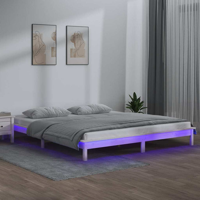Cadru de pat cu LED mic dublu, alb, 120x190 cm, lemn masiv - WALTI WALTI