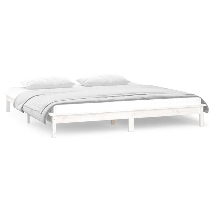 Cadru de pat cu LED, dublu, alb, 135x190 cm, lemn masiv - WALTI WALTI
