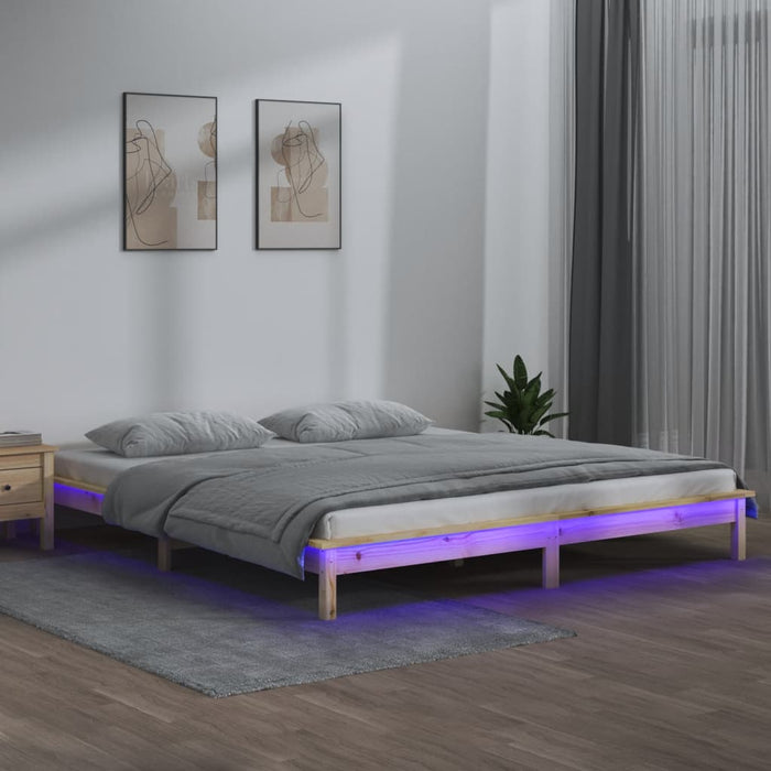Cadru de pat cu LED, 140x190 cm, lemn masiv - WALTI WALTI