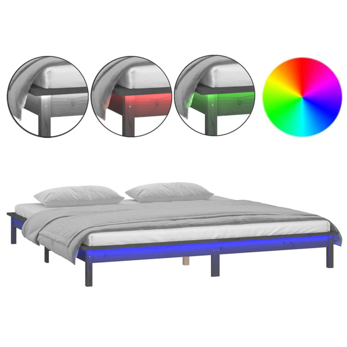 Cadru de pat cu LED, gri, 140x190 cm, lemn masiv - WALTI WALTI