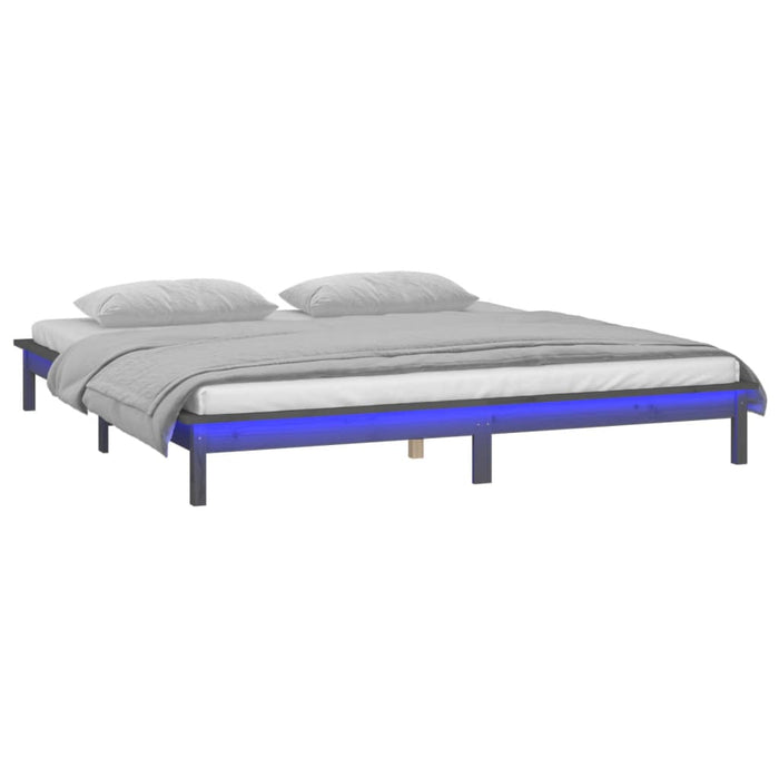 Cadru de pat cu LED, gri, 140x190 cm, lemn masiv - WALTI WALTI