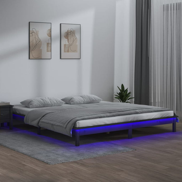 Cadru de pat cu LED, gri, 140x190 cm, lemn masiv - WALTI WALTI
