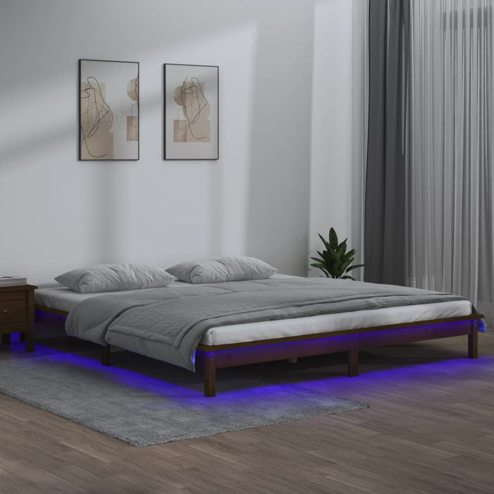 Cadru de pat cu LED, maro miere, 140x190 cm, lemn masiv - WALTI WALTI