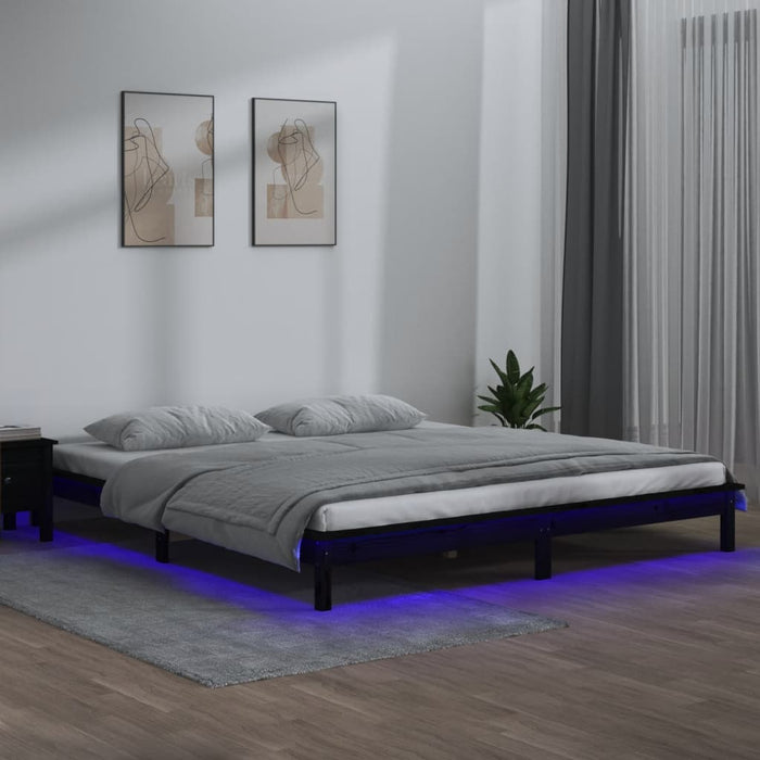 Cadru de pat cu LED, negru, 140x190 cm, lemn masiv - WALTI WALTI