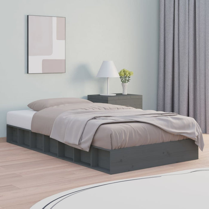 Cadru de pat dublu, gri, 135x190 cm, lemn masiv - WALTI WALTI