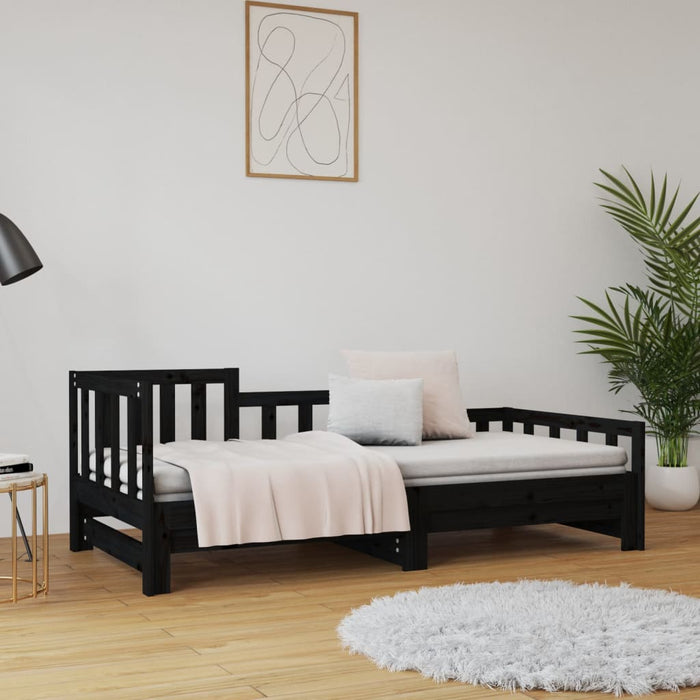 Pat de zi extensibil, negru, 2x(90x190) cm, lemn masiv de pin - WALTI WALTI