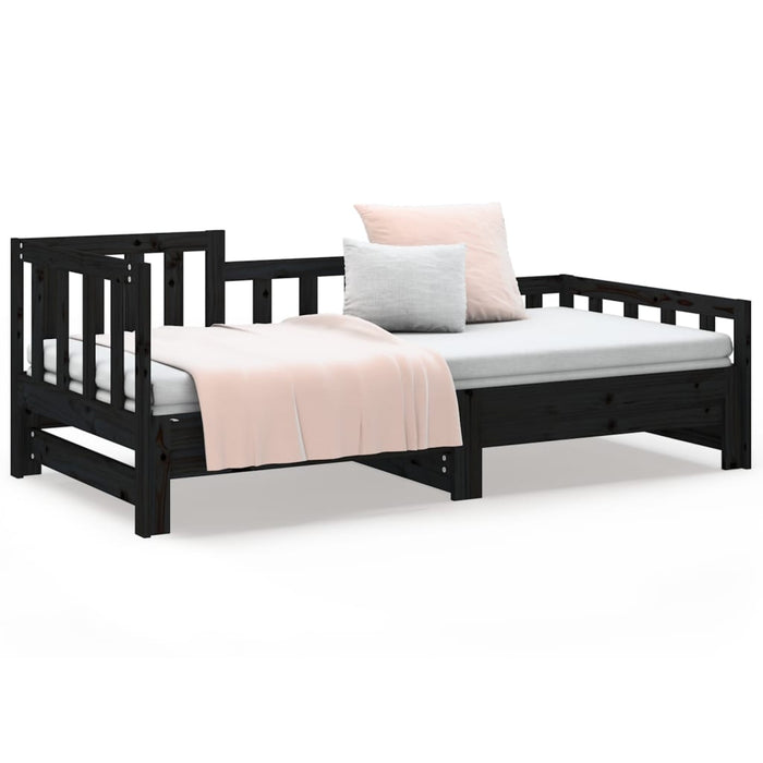 Pat de zi extensibil, negru, 2x(90x190) cm, lemn masiv de pin - WALTI WALTI