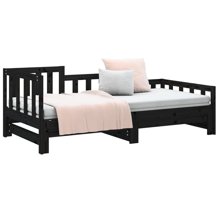 Pat de zi extensibil, negru, 2x(90x190) cm, lemn masiv de pin - WALTI WALTI