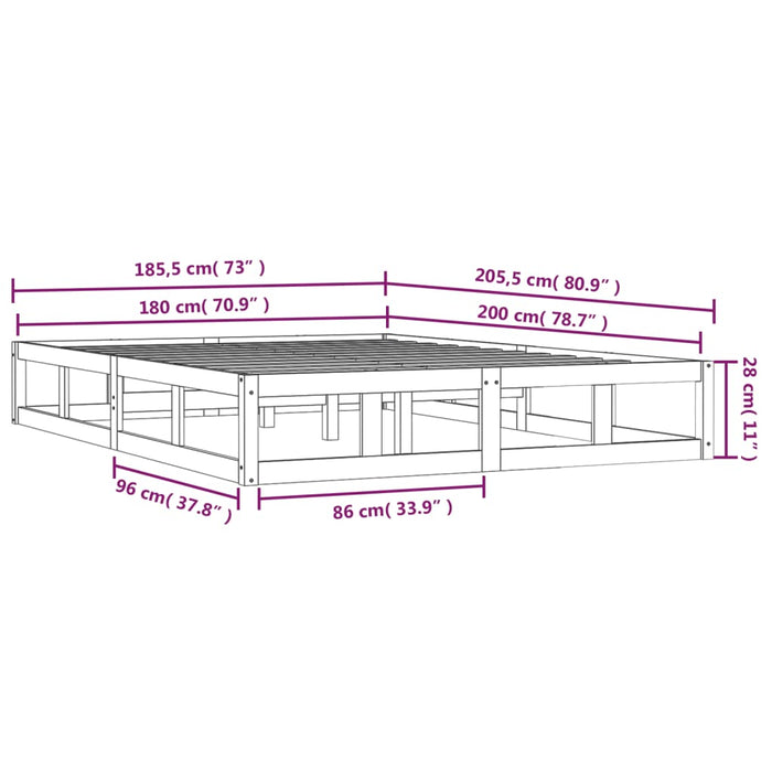 Cadru de pat Super King, negru, 180x200 cm, lemn masiv - WALTI WALTI