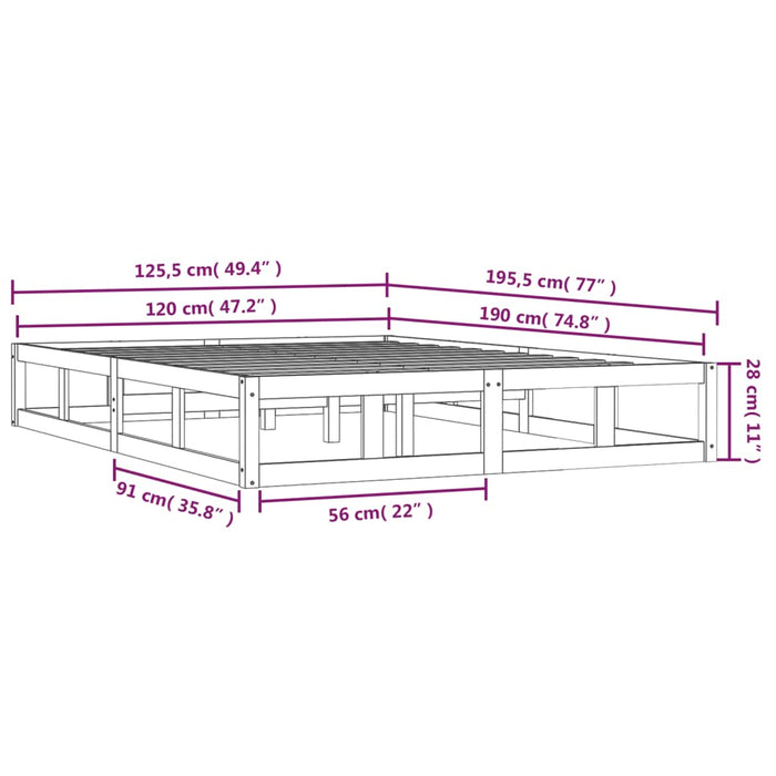 Cadru de pat mic dublu, alb, 120x190 cm, lemn masiv WALTI