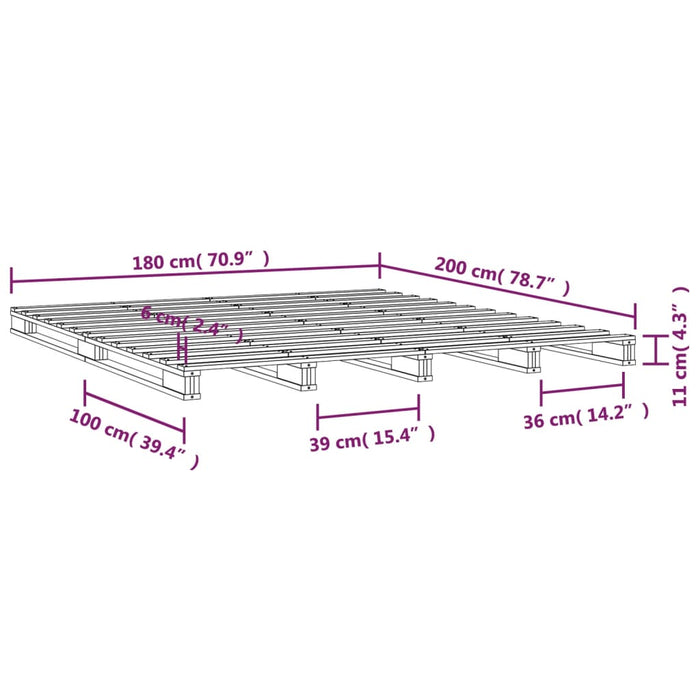 Pat din paleți Super King 6FT, alb, 180x200 cm, lemn masiv pin - WALTI WALTI