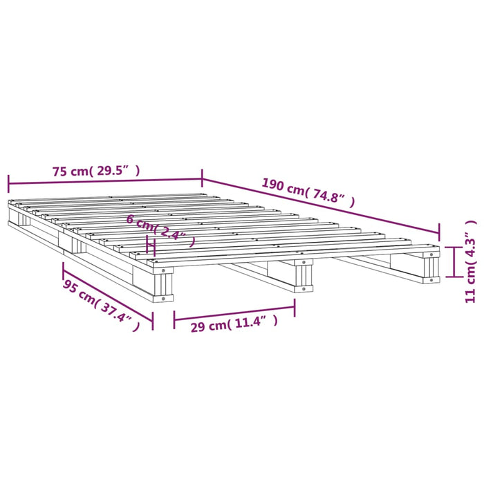 Pat din paleți Single Small alb 75x190 cm lemn masiv pin - WALTI WALTI