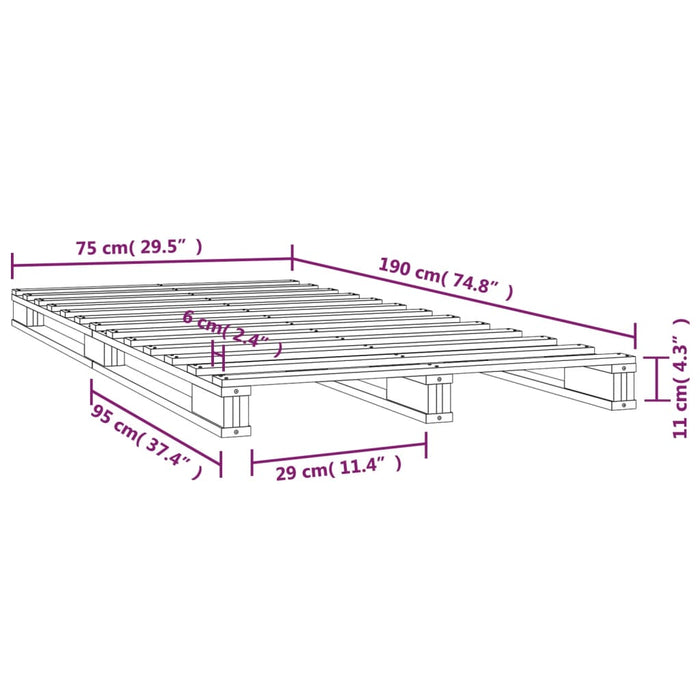 Pat din paleți Single Small gri 75x190 cm lemn masiv pin - WALTI WALTI