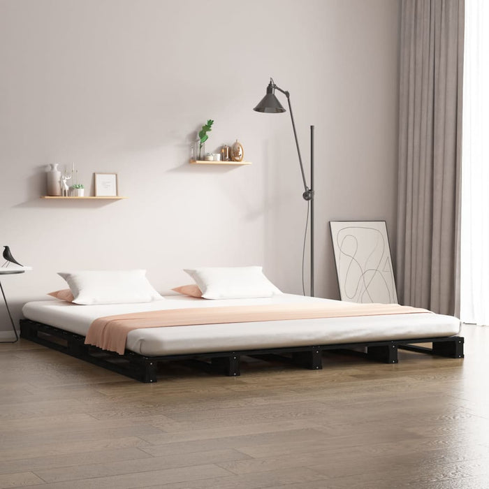 Pat din paleți Small Double negru 120x190 cm lemn masiv pin - WALTI WALTI