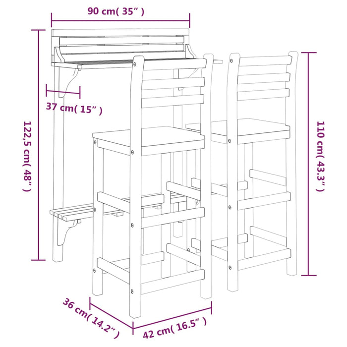 Set mobilier de bar de grădină, 3 piese, lemn masiv de acacia - WALTI WALTI