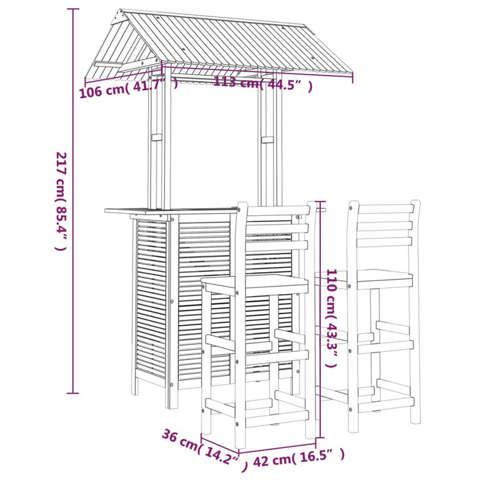 Set mobilier de bar de grădină, 3 piese, lemn masiv de acacia - WALTI WALTI