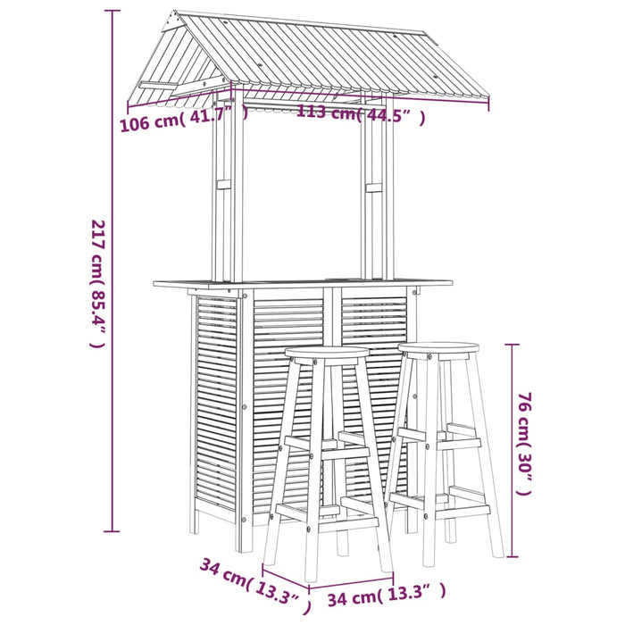 Set mobilier de bar de grădină, 3 piese, lemn masiv de acacia - WALTI WALTI
