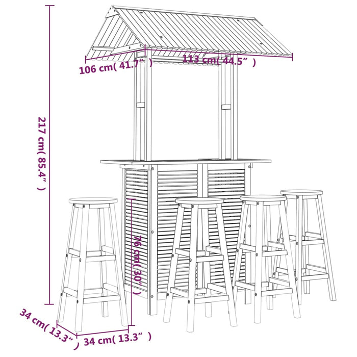 Set mobilier de bar de grădină, 5 piese, lemn masiv de acacia - WALTI WALTI