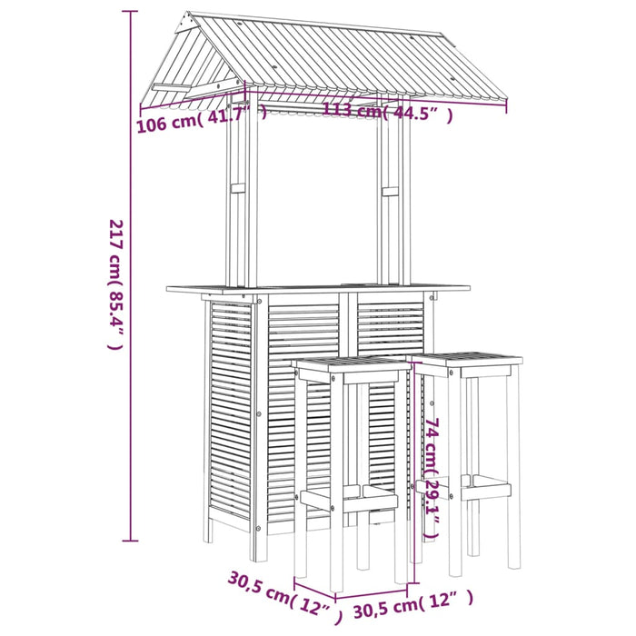 Set mobilier de bar de grădină, 3 piese, lemn masiv de acacia - WALTI WALTI