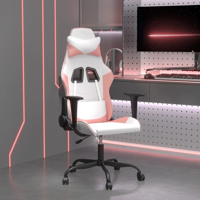 Scaun de gaming de masaj, alb și roz, piele ecologică - WALTI WALTI