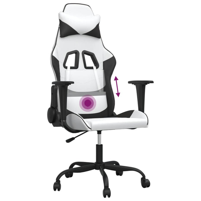 Scaun de gaming de masaj, alb și negru, piele ecologică - WALTI WALTI